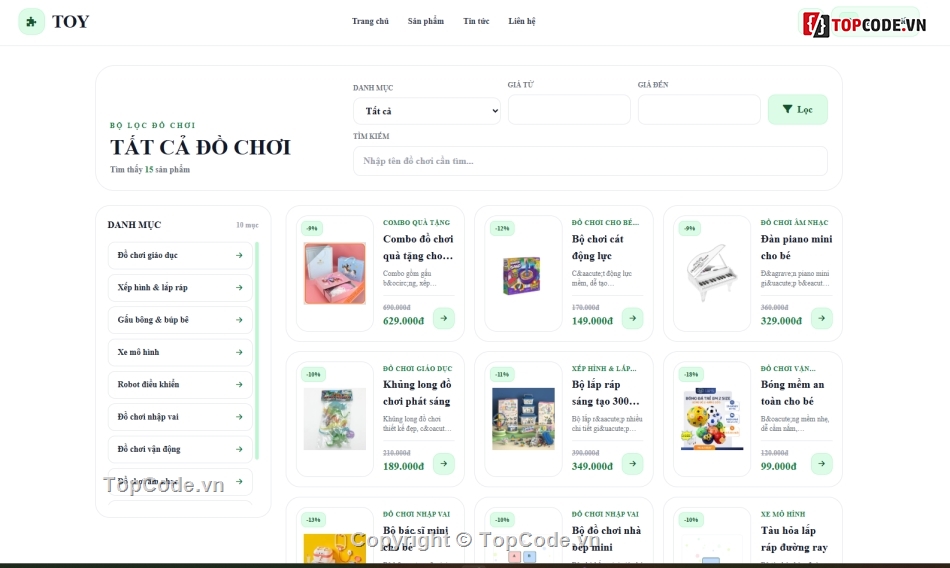 website,đồ chơi trẻ em,đồ án website